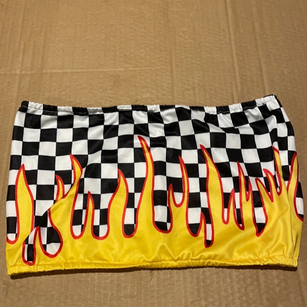 Romwe checkered flame tube top